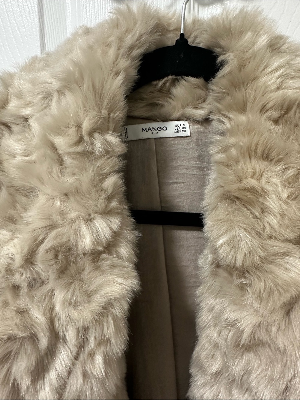 Mango Suit Faux Fur Coat Teddy Coat Beige Cream Open Front Jacket XS - Picture 5 of 6